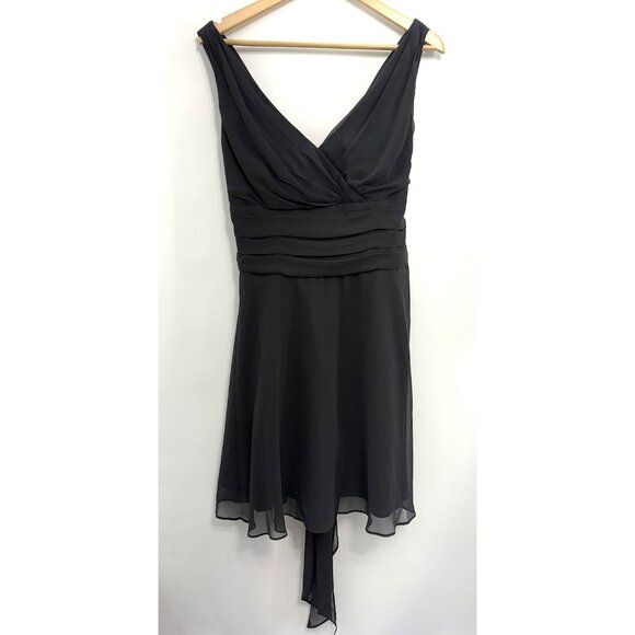 David’s Bridal Short Chiffon Tank Dress Faux Wrap Sash Cocktail Black Womens 12 - Picture 1 of 9